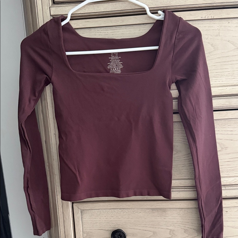 Free People burgundy Long Sleeve Square Neck Top